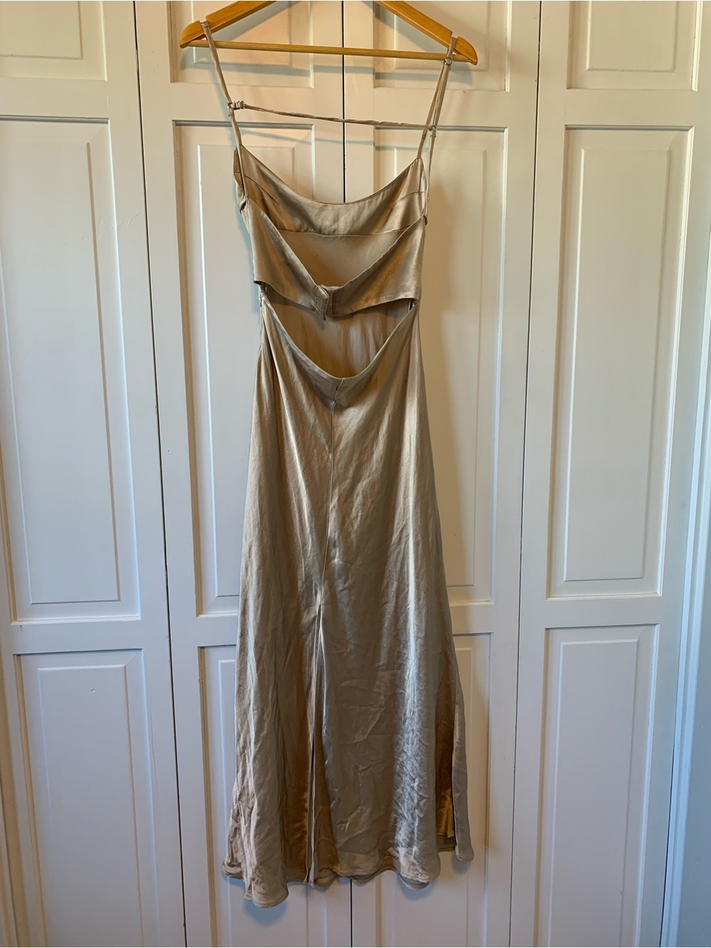 Elegant Beige Slip Dress with sexy Back
